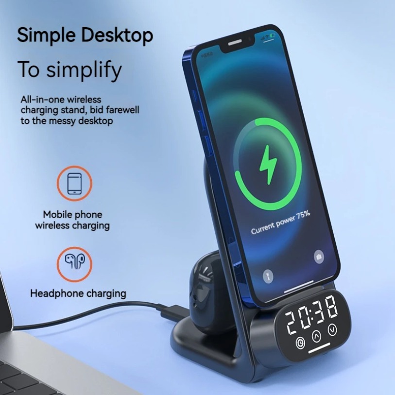 Wireless Charger Watch - Soporte de cargador inalámbrico con reloj