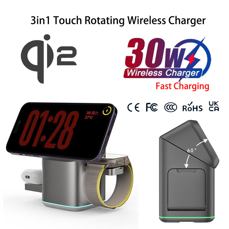 Smartwatch Touch - Praiser 25W Qi2 plegable táctil rotación